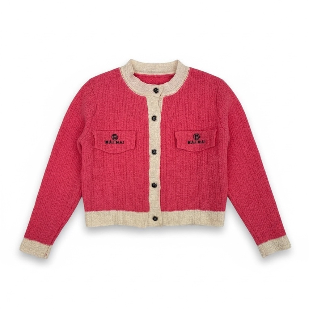 B MAL-MAI Pink and Cream Women's Button Down Cardigan Size XS-S